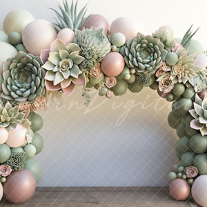 succulent Backdrop,  succulent balloon arch, printable Backdrop, cake smash backdrop, eucalyptus balloon arch