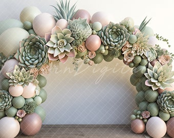 succulent Backdrop,  succulent balloon arch, printable Backdrop, cake smash backdrop, eucalyptus balloon arch