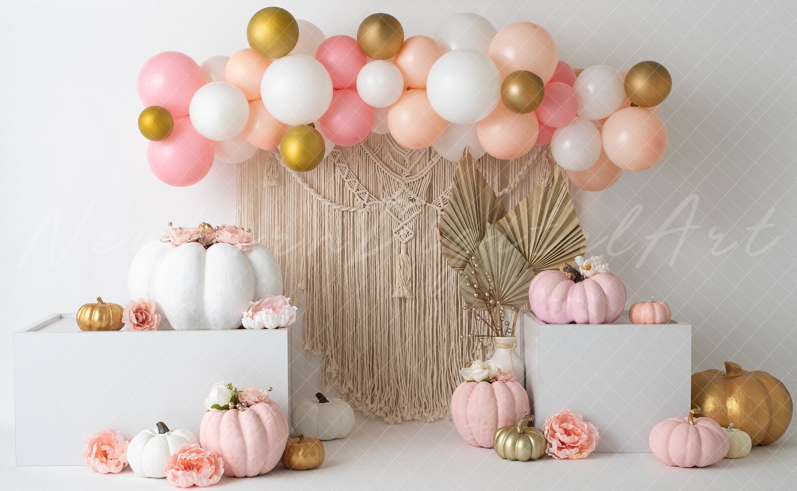 Pink and Gold Pumpkin Backdrop, Fall Girl Digital Backdrop, Digital ...