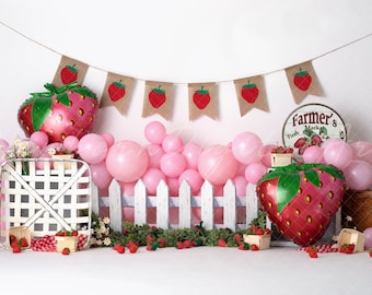 Strawberry Backdrop, strawberry cake smash Backdrop, digital Background, strawberry background, printable backdrop, one year backdrop