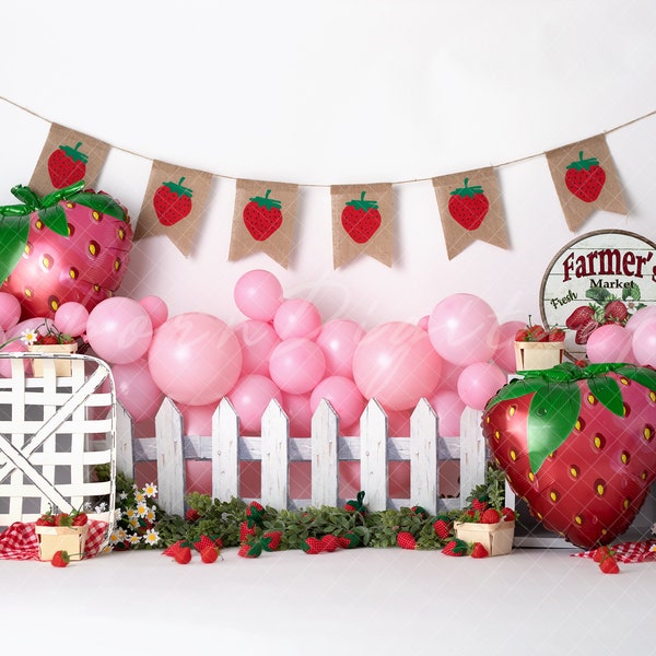 Strawberry Backdrop, strawberry cake smash Backdrop, digital Background, strawberry background, printable backdrop, one year backdrop