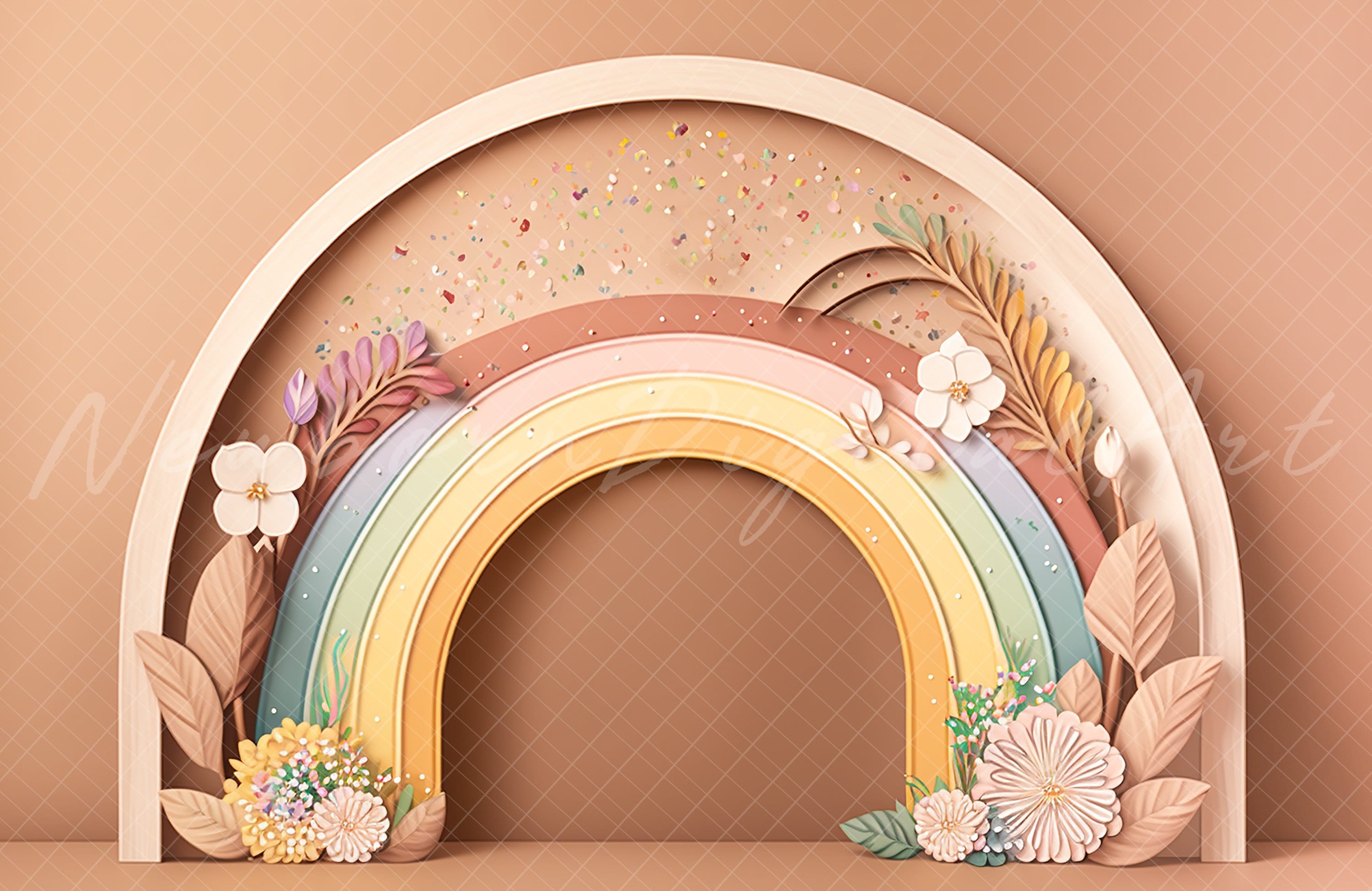 rainbow Backdrop, boho rainbow Backdrop, printable Backdrop, cake smash backdrop, boho arch, wooden rainbow, muted rainbow