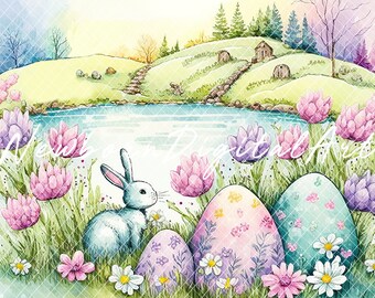 Easter Backdrop, Easter printable Backdrop, digital Background, easter bunny background, spring backdrop, watercolor backdrop