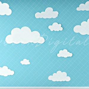 blue wall with clouds Backdrop, Andy&#39;s room inspired backdrop, printable backdrop, digital backdrop, cloud backdrop, cake smash backdrop