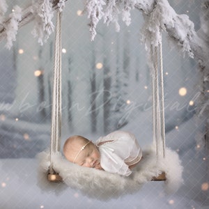 Newborn winter backdrop, snow Backdrop, christmas backdrop, newborn digital backdrop, newborn swing