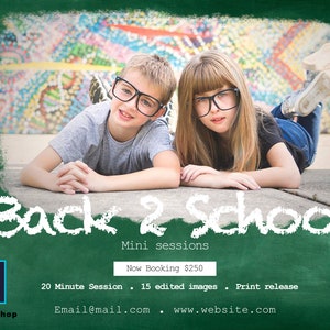 Terug naar school mini sessie sjabloon, fotografie marketing sjabloon, prijs sjabloon, mini sessie marketing board