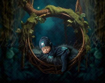 forest swing digitale achtergrond, newborn digitale achtergrond, newborn achtergrond, digitale prop, newborn swing prop, betoverde achtergrond