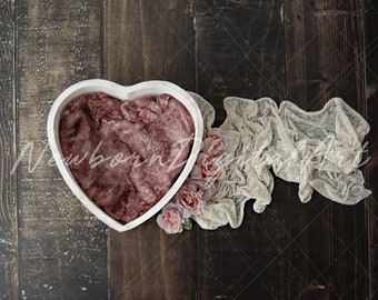 Newborn digital Backdrop, Newborn heart prop, Newborn Background, Digital Prop, Newborn pink heart bowl prop, fabric heart