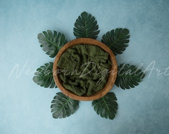 Newborn digital Backdrop, Newborn tropical leaves Backdrop, Newborn Background, Digital Prop, Digital Newborn bowl prop, Hawaiian prop