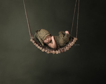 Pasgeboren digitale achtergrond, pasgeboren swing prop, pasgeboren achtergrond, digitale prop, digitale newborn swing prop, gebogen houten schommel