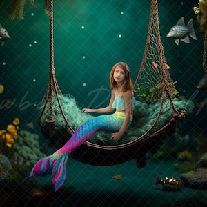 mermaid digital Backdrop, ocean Backdrop, under the sea, Digital Prop, mermaid swing, ocean theme, mermaid theme