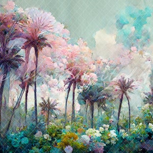 Tropical Backdrop, palm tree backdrop,  printable Backdrop, summer Background, cake smash backdrop, digital backdrop, pastel