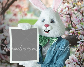 Easter bunny digital Backdrop, easter bunny with frame, Easter Bunny Backdrop, outdoor, spring, vertical