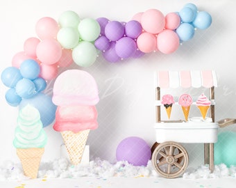 Ice Cream Backdrop,  pastel ice cream Backdrop, Digital backdrop, sweet one backdrop, printable backdrop, ice cream cart