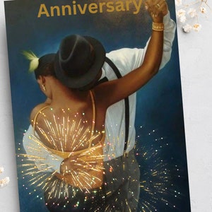 Anniversario di matrimonio, coppia nera, attività commerciale di proprietà di neri, biglietti di auguri, biglietti etnici, biglietti afrocentrici, biglietti A5, biglietti fatti a mano,