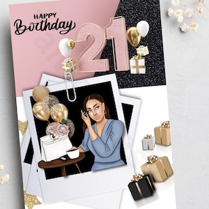 21e anniversaire, cartes pour adultes, magie fille noire, cartes d'anniversaire, cartes noires, entreprise appartenant à des Noirs, cartes afrocentriques, cartes faites main,