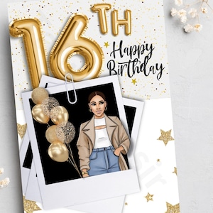 16 ans, douce 16 ans, magie noire, cartes d'anniversaire, cartes noires, entreprise appartenant à des Noirs, cartes afrocentriques, cartes faites main,
