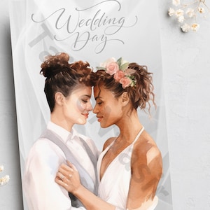 Boda interracial, boda femenina, boda en blanco y negro, tarjetas para mujeres, tarjetas en blanco, tarjetas del día de la boda,