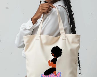 Black woman tote, Afrocentric tote bags, Black girl tote, canvas tote bags, Black gift ideas,