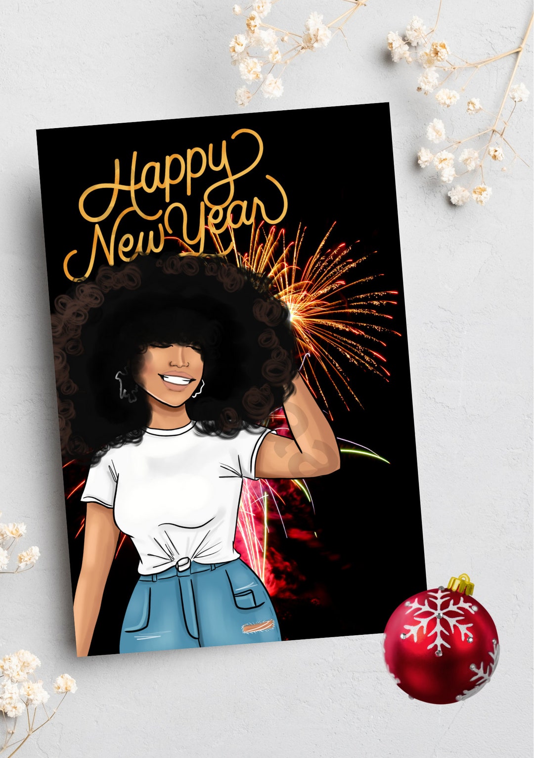 New Year's Cards, Black Cards, Handmade Cards, Black Owned Business
