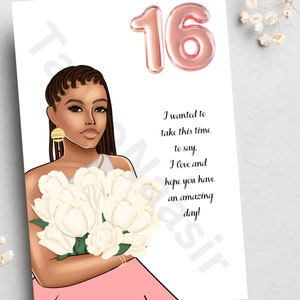 Tarjetas de niña negra, cumpleaños número 16 de una negra, dulces dieciséis de una negra, tarjetas negras, tarjetas hechas a mano, negocios propiedad de una negra,