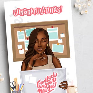 Zwarte nieuwe baan, kaart Black Leaver, Blanco kaarten, handgemaakte kaarten, Black Owned Business, Black Cards, Afrocentric Cards, Black Card Shop,