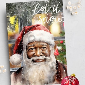 Tarjetas navideñas, tarjetas negras, tarjetas hechas a mano, negocios propiedad de negros, tarjetas afrocéntricas, tarjetas de temporada, Papá Noel negro, tarjetas festivas,