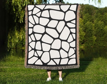 Voronoi | Cotton Throw Blanket | Jacquard Tapestry or Picnic Blanket | Fringed Edge | Abstract Art Home Decor