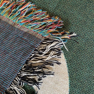 Fern Matisse Inspired Botanical Blanket Cotton Throw Jacquard Tapestry or Picnic Blanket Fringed Edge Woven Blanket Green image 6