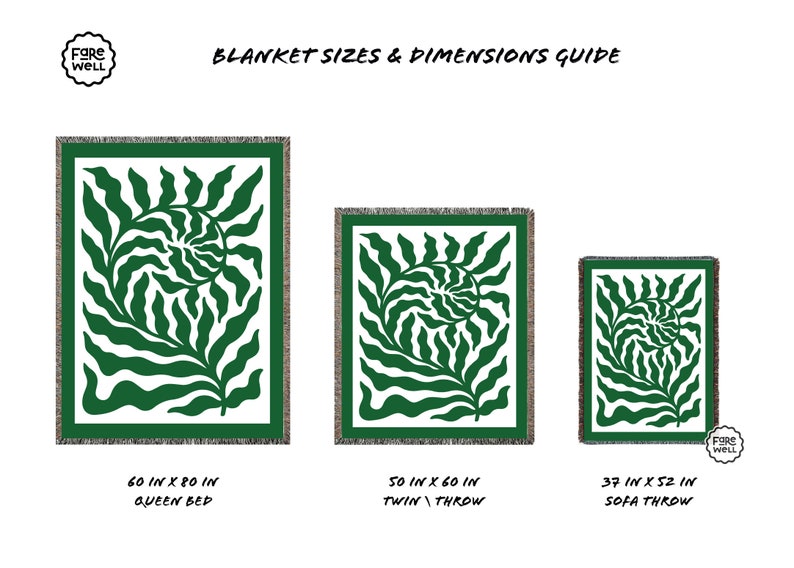 Fern Matisse Inspired Botanical Blanket Cotton Throw Jacquard Tapestry or Picnic Blanket Fringed Edge Woven Blanket Green image 8
