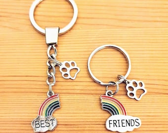 Haustier und Besitzer Regenbogen Beste Freunde Schlüsselring & Kragen Charm - In jedem Anderen Herzen, auch wenn getrennt, Geschenk für Sie und Ihr Haustier