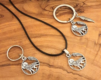 Matching Pet and Owner Howling Wolf Pet Jewellery and Owner Necklace or Key Chain Keyring, Animal Friendship Gift