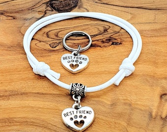Pet and Owner Matching Heart Friendship Bracelet & Collar Charm, In Each Others Hearts Even When Apart - Black, Pink or White