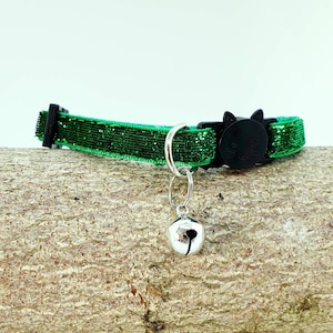 Glamourous Sparkle Cat Collars, Adjustable Cat Collar, Safety Quick Release Breakaway buckle, Removable Bell, Party Cat, Birthday Cat Dark Green