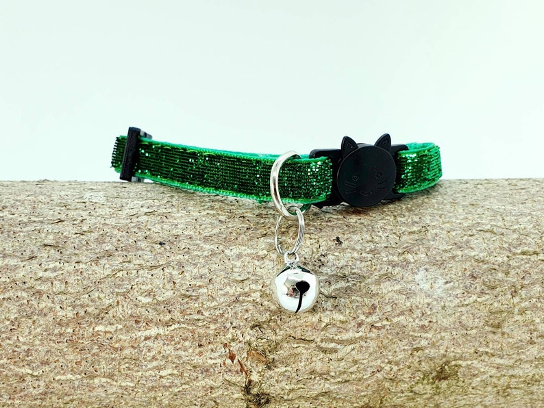 Glamourous Sparkle Cat Collars, Adjustable Cat Collar, Safety Quick Release Breakaway buckle, Removable Bell, Party Cat, Birthday Cat Dark Green