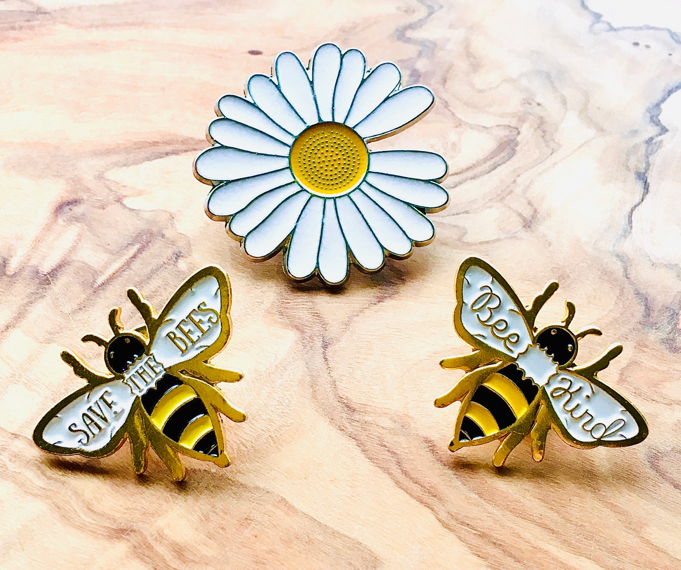 Bee Kind Save The Bees Daisy Pin Badges Lapels Etsy