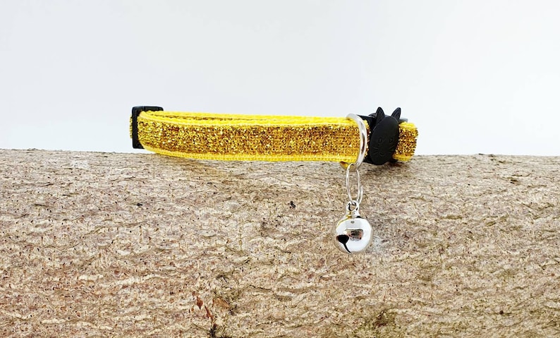 Glamourous Sparkle Cat Collars, Adjustable Cat Collar, Safety Quick Release Breakaway buckle, Removable Bell, Party Cat, Birthday Cat Yellow