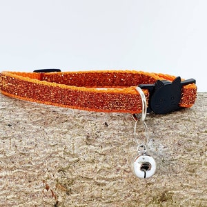 Glamourous Sparkle Cat Collars, Adjustable Cat Collar, Safety Quick Release Breakaway buckle, Removable Bell, Party Cat, Birthday Cat Orange