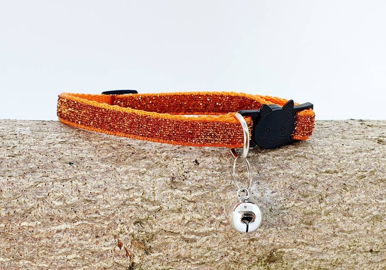 Glamourous Sparkle Cat Collars, Adjustable Cat Collar, Safety Quick Release Breakaway buckle, Removable Bell, Party Cat, Birthday Cat Orange