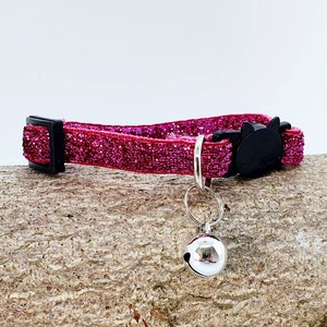 Glamourous Sparkle Cat Collars, Adjustable Cat Collar, Safety Quick Release Breakaway buckle, Removable Bell, Party Cat, Birthday Cat Dark Pink