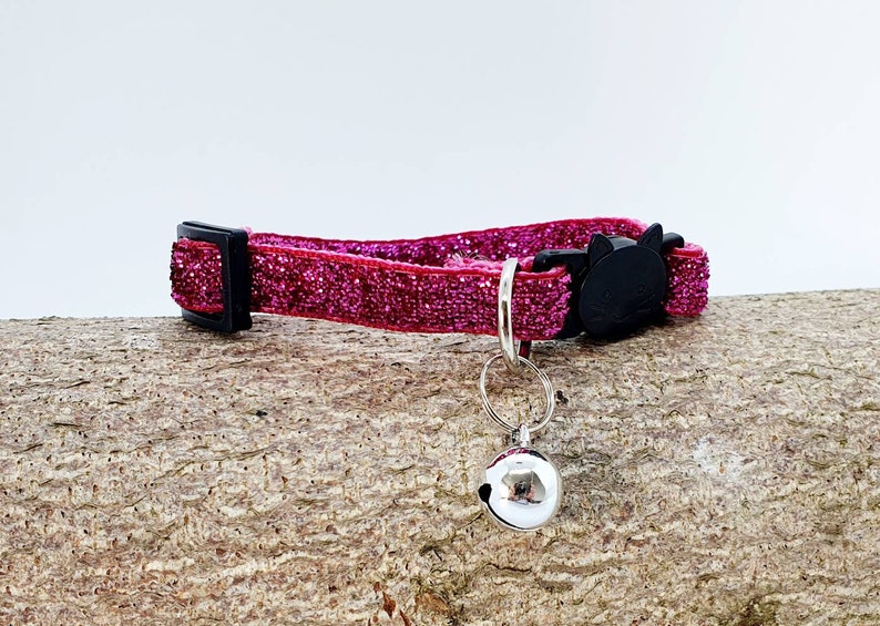 Glamourous Sparkle Cat Collars, Adjustable Cat Collar, Safety Quick Release Breakaway buckle, Removable Bell, Party Cat, Birthday Cat Dark Pink
