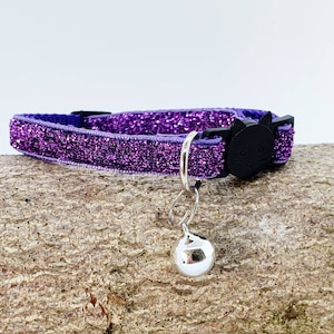 Glamourous Sparkle Cat Collars, Adjustable Cat Collar, Safety Quick Release Breakaway buckle, Removable Bell, Party Cat, Birthday Cat Purple