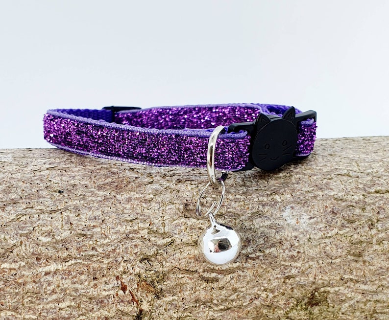 Glamourous Sparkle Cat Collars, Adjustable Cat Collar, Safety Quick Release Breakaway buckle, Removable Bell, Party Cat, Birthday Cat Purple