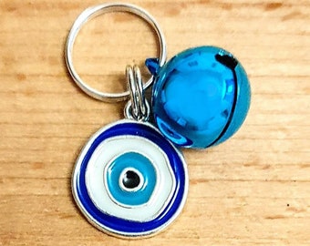 Evil Eye Small Silver & Blue Pet Charm with or without Bell, Cat, Dog Collar, Horse, Pony Bridle, Pet Harness Headcollar Pet Accessory