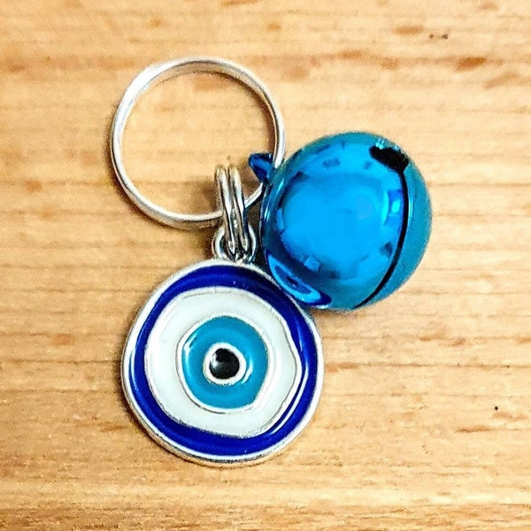 Evil Eye Small Silver & Blue Pet Charm with or without Bell, Cat, Dog Collar, Horse, Pony Bridle, Pet Harness Headcollar Pet Accessory