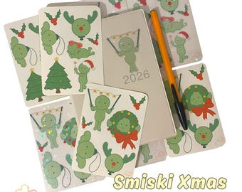 Small Green Buddy Smiski Inspired Christmas Design Sticker Sheet | Matte | Holographic