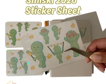 Small Green Buddy Smiski Inspired 2026 New Year Design Sticker Sheet | Matte | Holographic