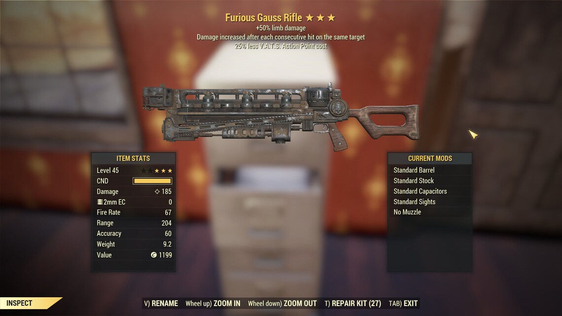 Fallout 76 PC Furious Gauss Rifle Etsy
