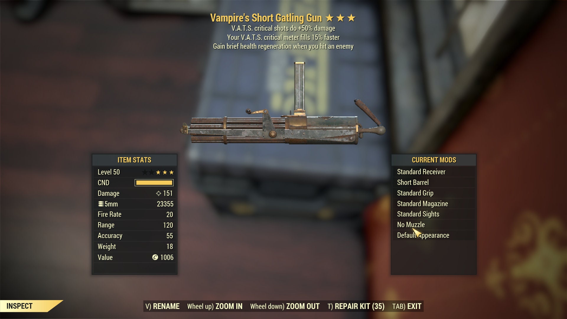 Fallout 76 PC Vampire Shot Gatling Gun Etsy