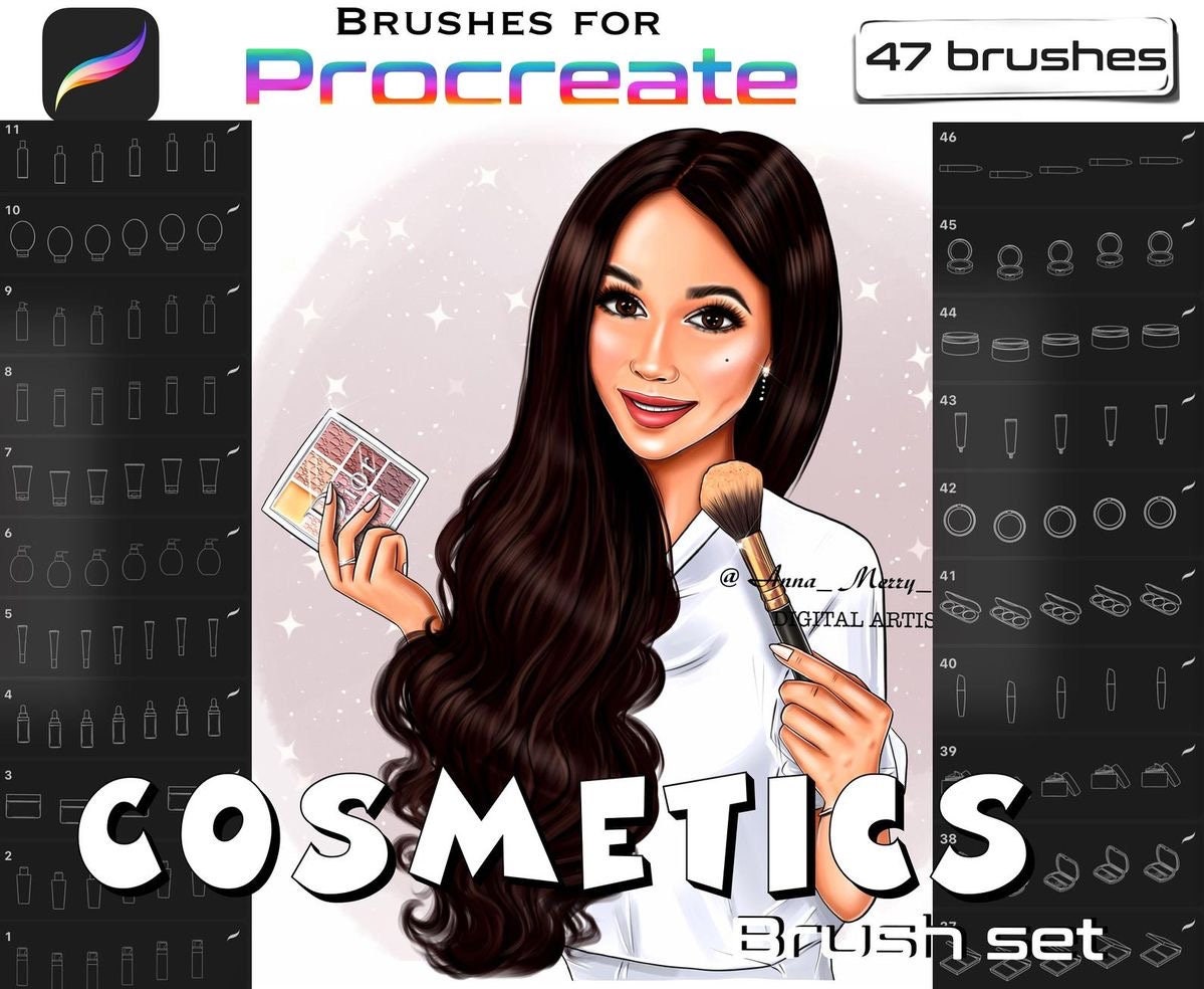Cosmetics brushes set Procreate Beauty brushes Accessories Etsy